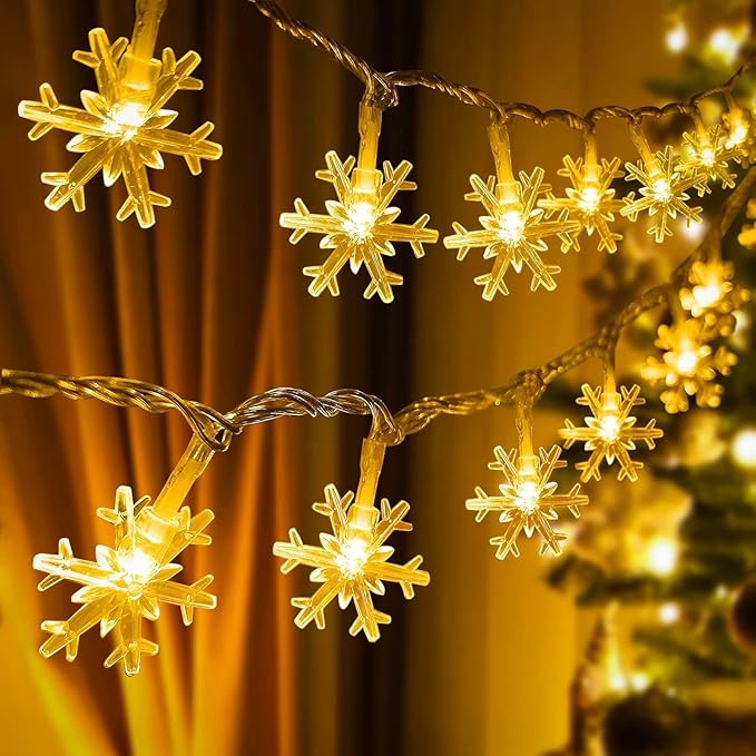 Waterproof Snowflake String Christmas Decoration Lights - Warm White