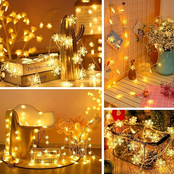 Waterproof Snowflake String Christmas Decoration Lights - Warm White