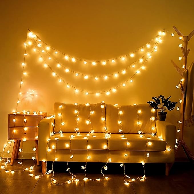 Waterproof Snowflake String Christmas Decoration Lights - Warm White