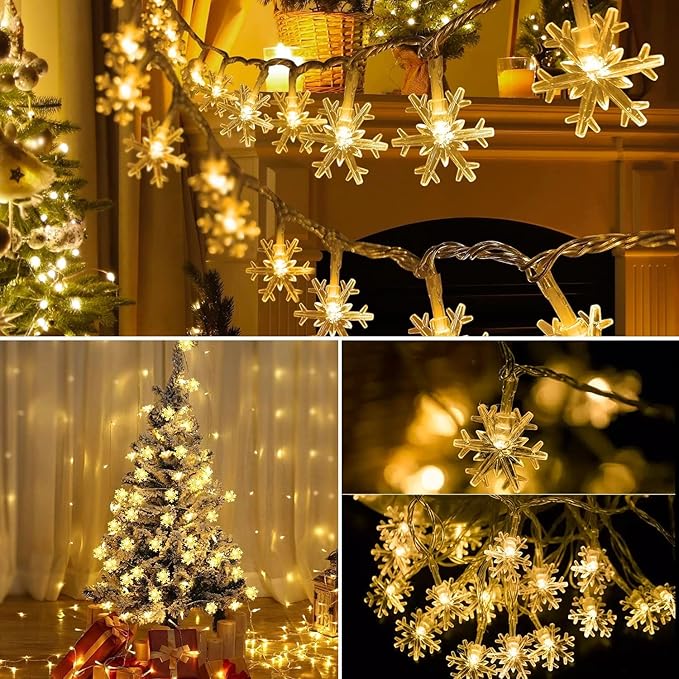 Waterproof Snowflake String Christmas Decoration Lights - Warm White